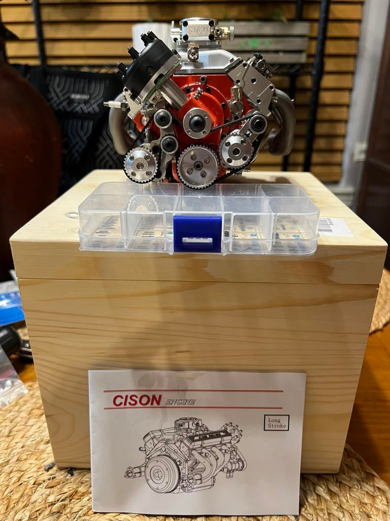 CISON V8 Engine Small-block 44CC 1/6 Scale Water-Cooled 4-Stroke 8-Cylinder Gasoline Engine Internal Combustion V8 Engine Model Kit that Works