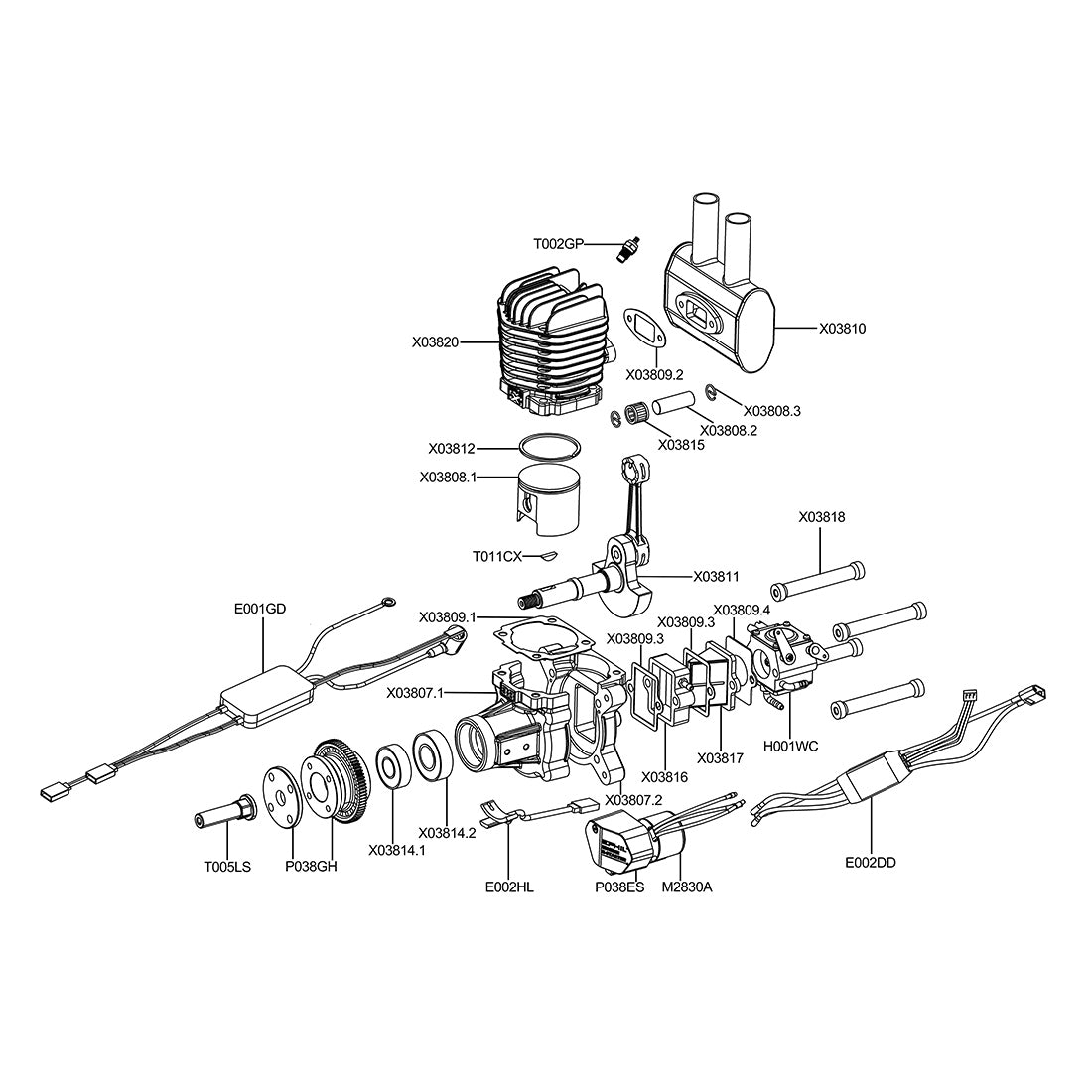 EPHIL XG-38cc-R pro electric starter glow plug two-stroke single cylinder gasoline engine model 