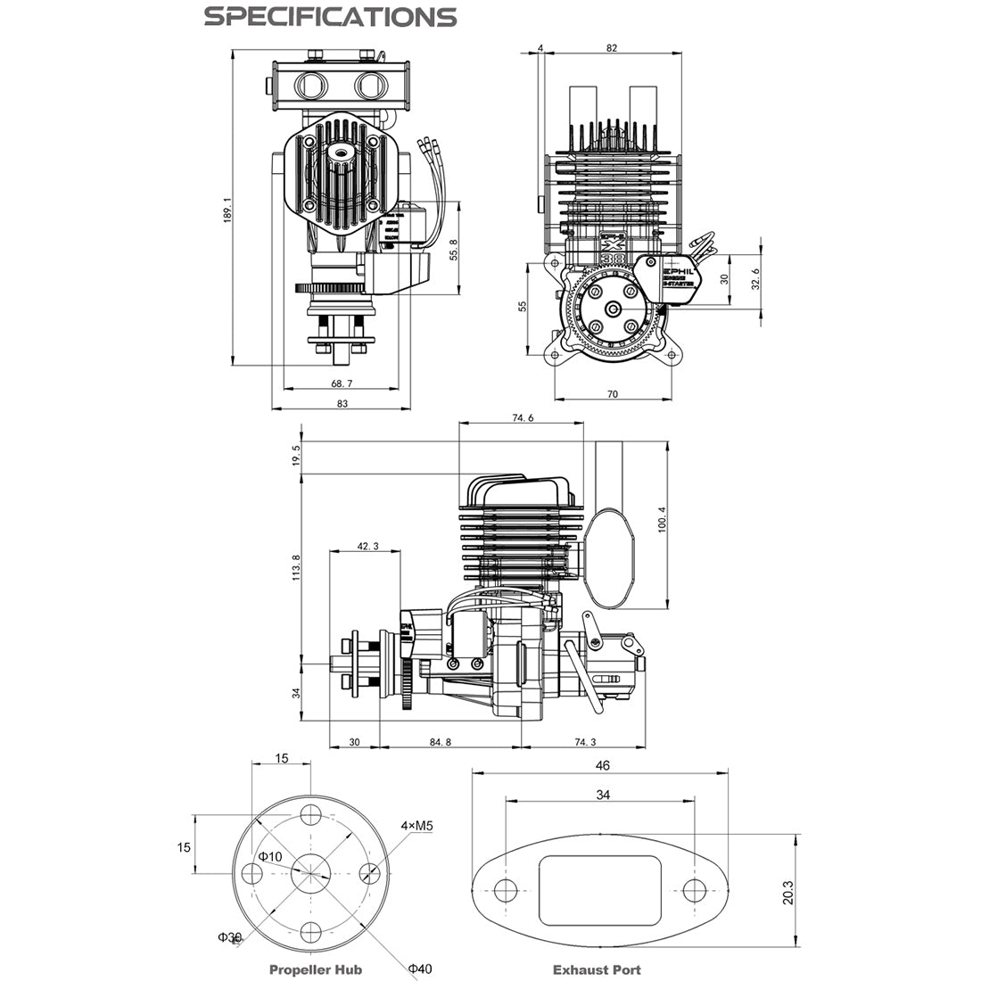 EPHIL XG-38cc-R pro electric starter glow plug two-stroke single cylinder gasoline engine model 