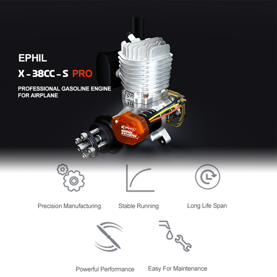 EPHIL X-38cc-S pro electric startar spark plug two-stroke single cylinder aircraft models