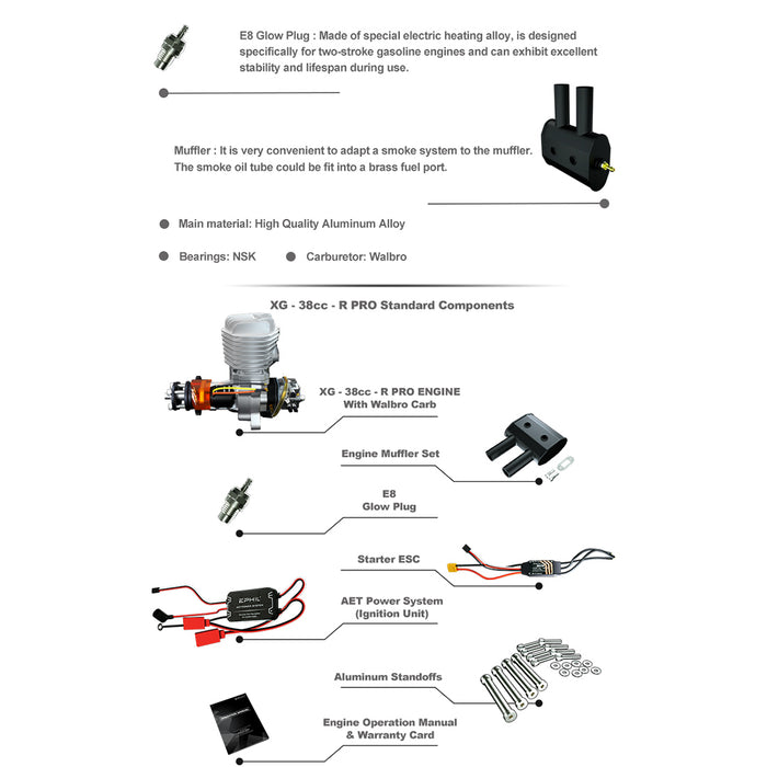 EPHIL XG-38cc-R pro electric starter glow plug two-stroke single cylinder gasoline engine model 