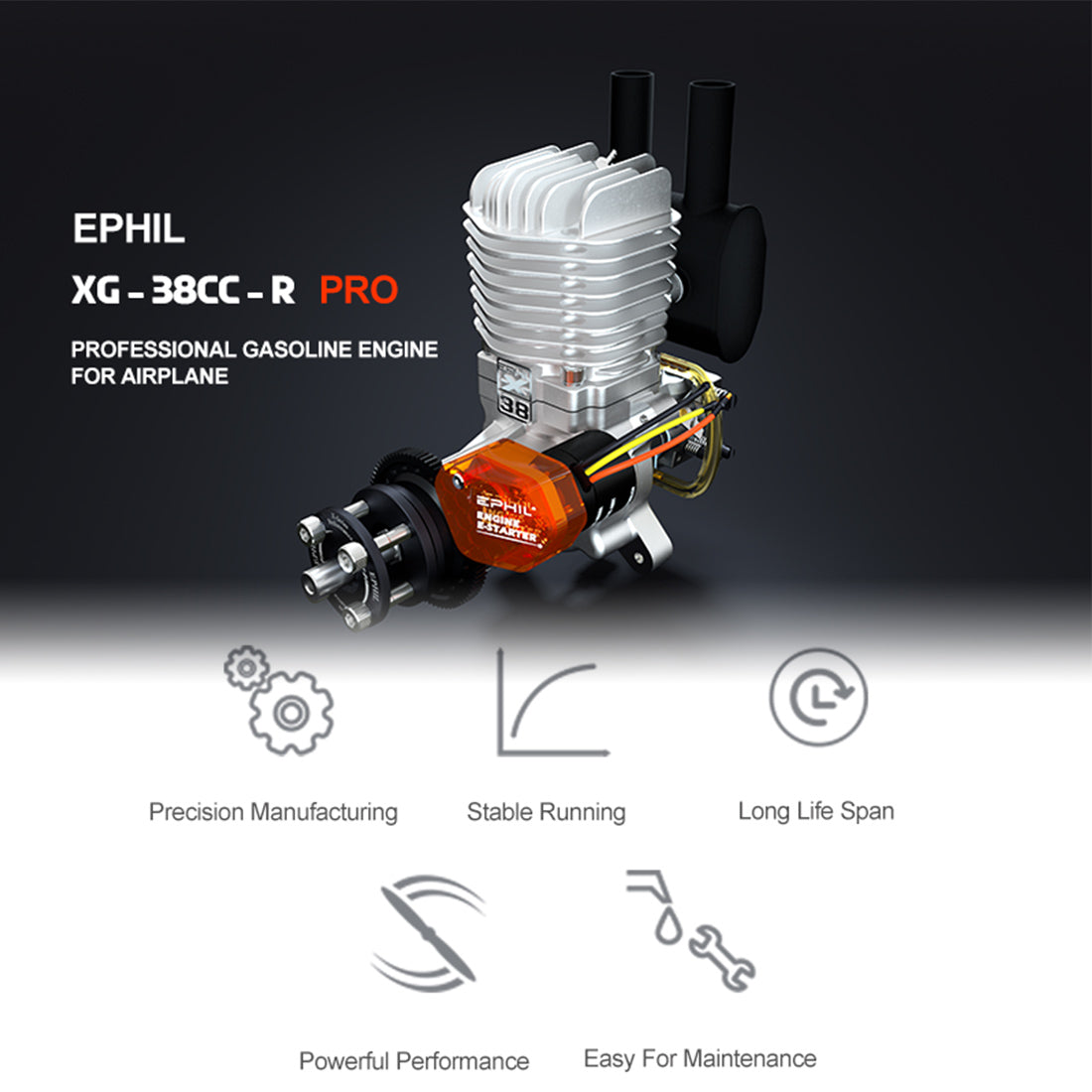 EPHIL XG-38cc-R pro electric starter glow plug two-stroke single cylinder gasoline engine model 