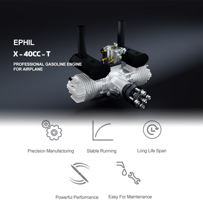 EPHIL XG-40cc-T two-stroke twin-cylinders horizontally opposed gasoline engine model for fixed-wing aircraft models