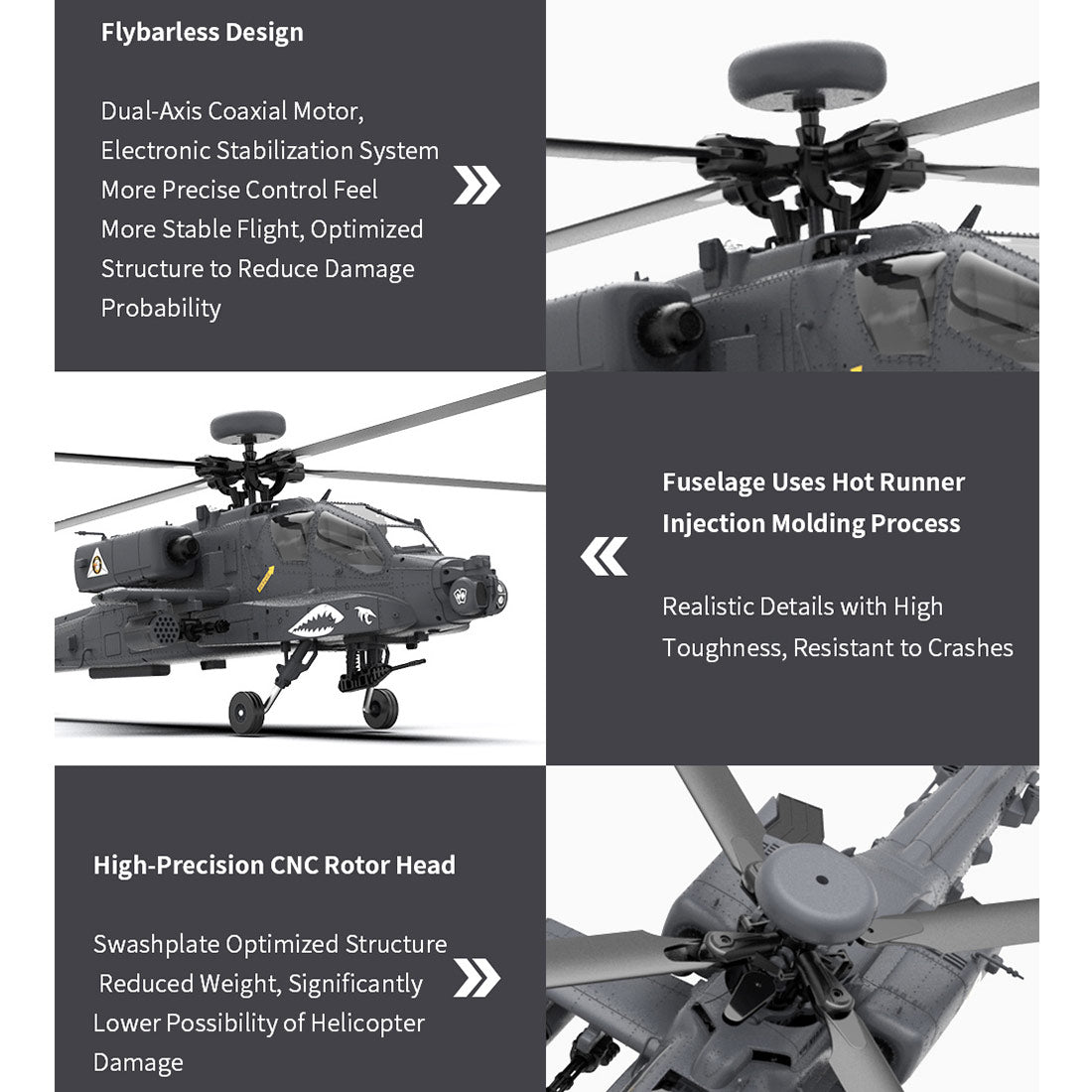 YU XIANG Apache GPS Helicopter F11-S AH64 1/32 Scale 2.4G 6CH RC Dual-Axis Co-Drive Flybarless 6G/3D Stunt