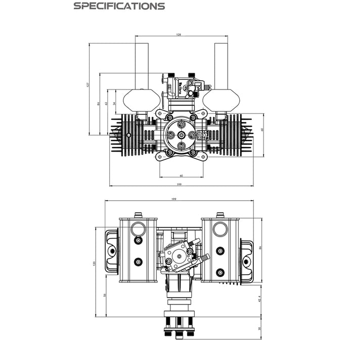 EPHIL XG-40cc-T two-stroke twin-cylinders horizontally opposed gasoline engine model for fixed-wing aircraft models