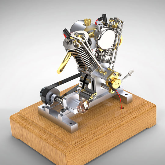 MUSA Hoglet V-twin Engine Mini 4-Stroke V2 Gasoline Engine Internal Combustion Model Realistic Motorcycle Kickstart (RTR Version/Silver)-EngineDIY