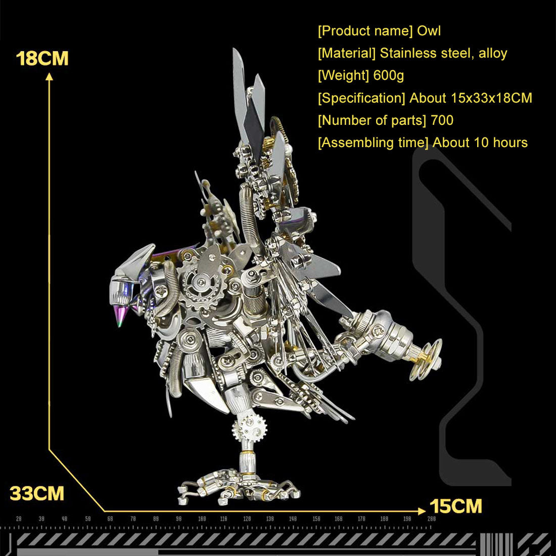 3D Nocturnal Owl DIY Steampunk Metal Assembly Animal Model Spooky Halloween Decor