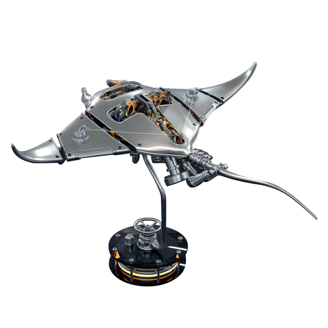 Manta Ray Mechanical Marine Biological 3D Metal Assembly Model with Lights