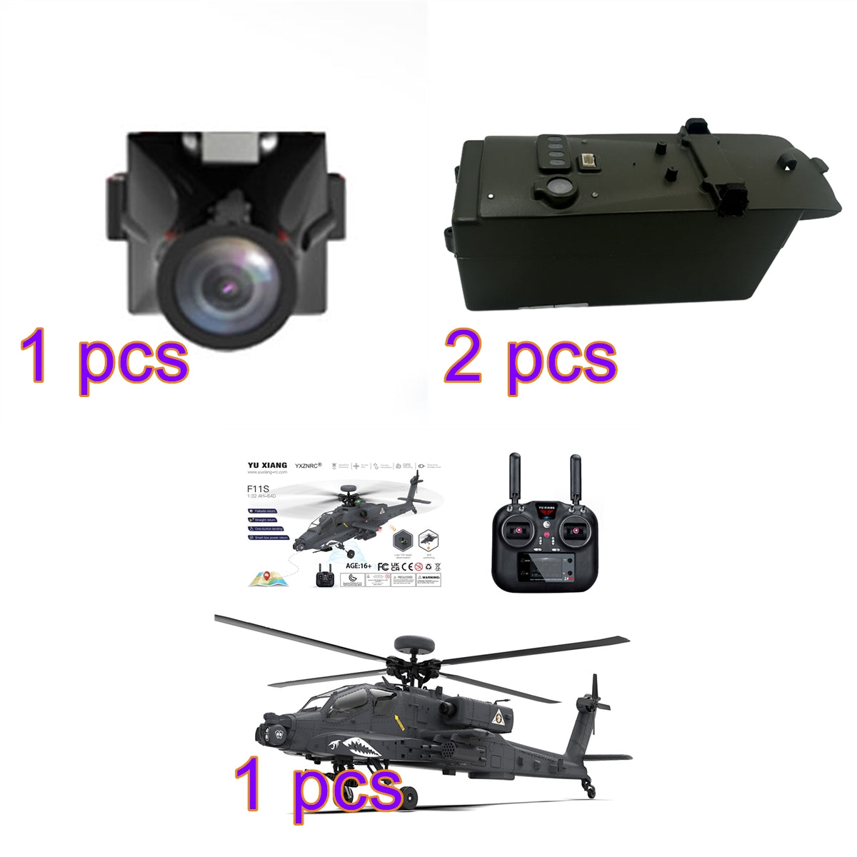 YU XIANG Apache GPS Helicopter F11-S AH64 1/32 Scale 2.4G 6CH RC Dual-Axis Co-Drive Flybarless 6G/3D Stunt