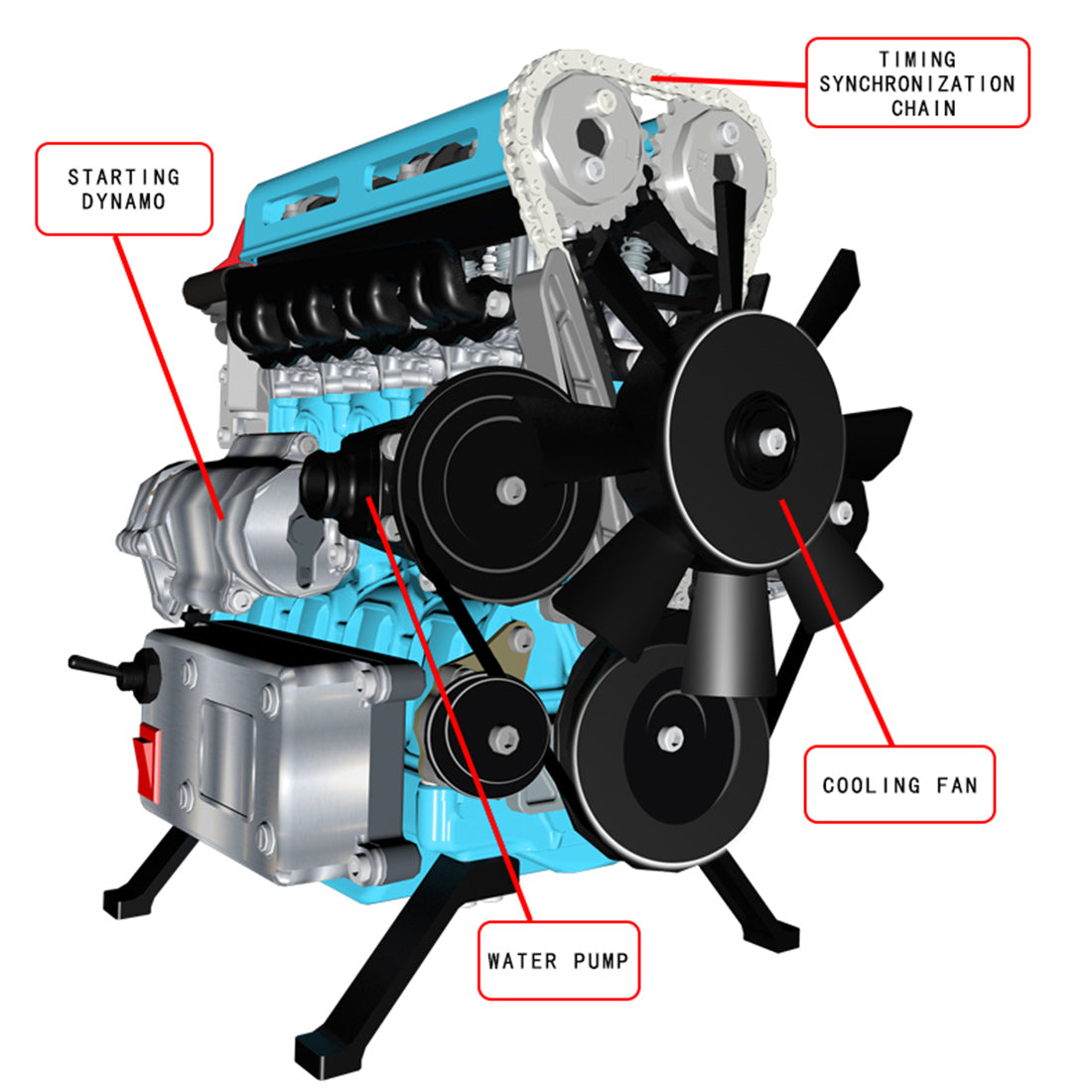 TECHING L4 Engine Model Kit that Works - Build Your Own Engine - Full Metal 4 Cylinder Car Engine Kit Car Engine Model Upgraded Version