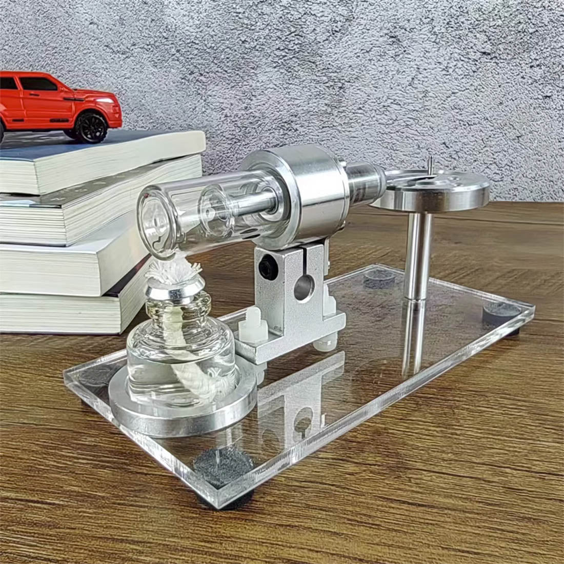 STL-HS Beta Hot Air Stirling Engine External Combustion Engine Model with Horizontal Metal Flywheel