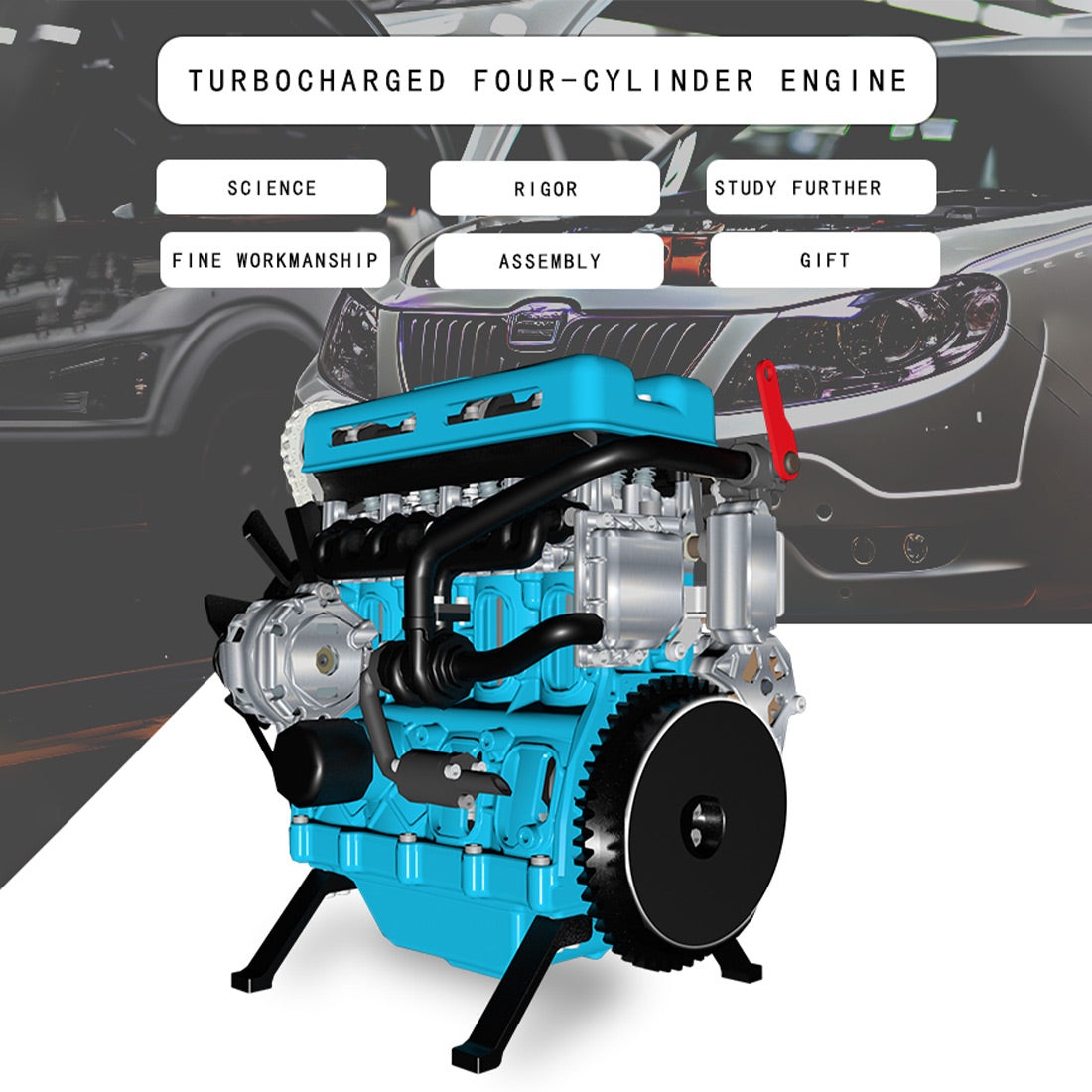 TECHING L4 Engine Model Kit that Works - Build Your Own Engine - Full Metal 4 Cylinder Car Engine Kit Car Engine Model Upgraded Version