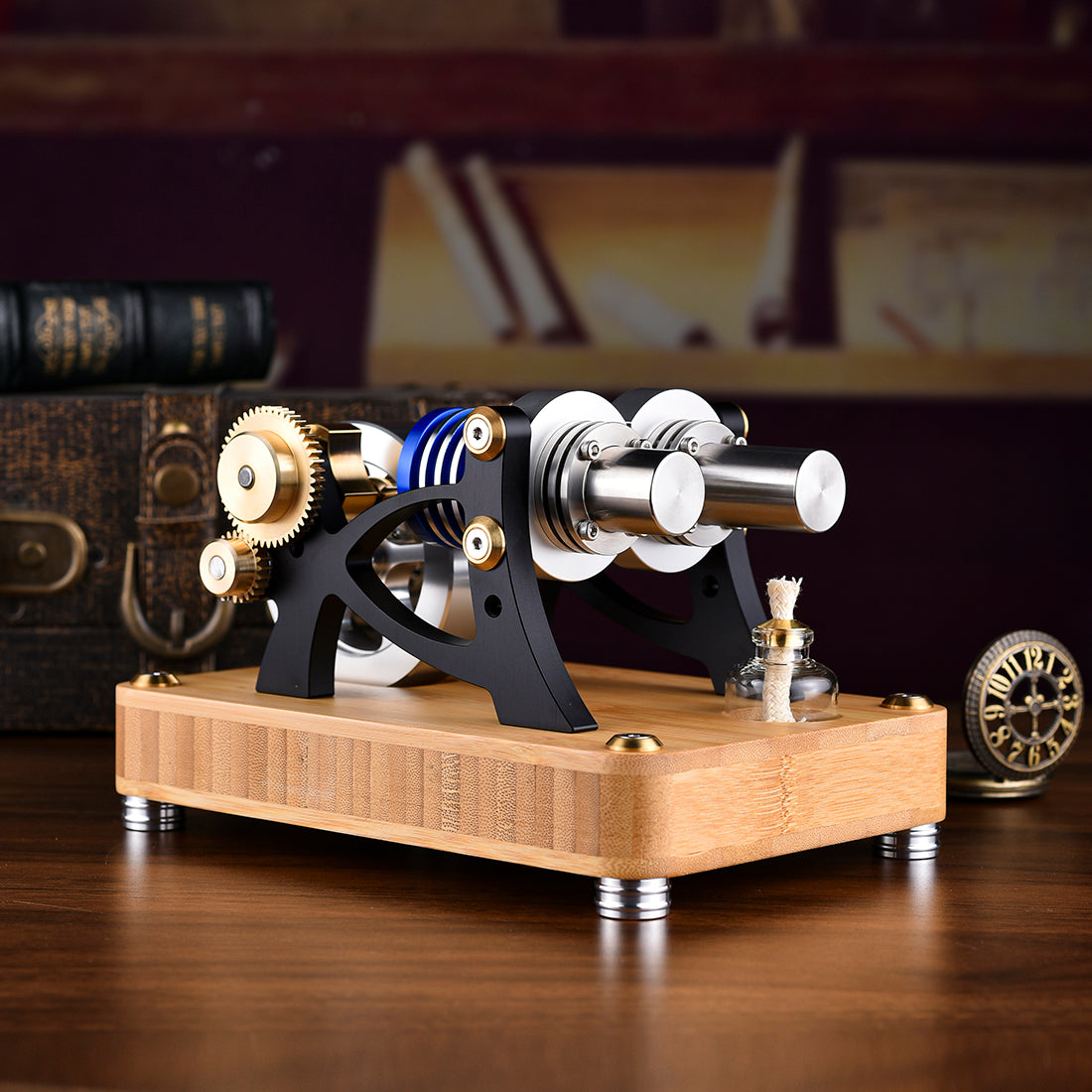 ENJOMOR α-type Alpha Double-Cylinder Double-Piston Hot Air Stirling Engine Model Toy Gift for Science and Education Machinery Enthusiasts