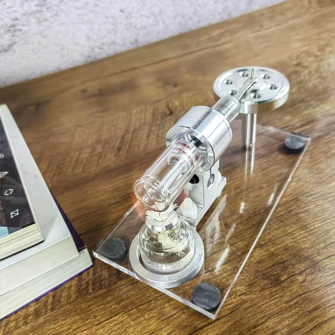 STL-HS Beta Hot Air Stirling Engine External Combustion Engine Model with Horizontal Metal Flywheel