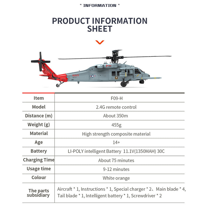 YU XIANG F09-H SH60 Seahawk 8CH RC Helicopter 1/47 Scale 2.4G Dual Brushless DD 6G/3D Stunt Copter Model (Include FC&GPS/RTF Version)