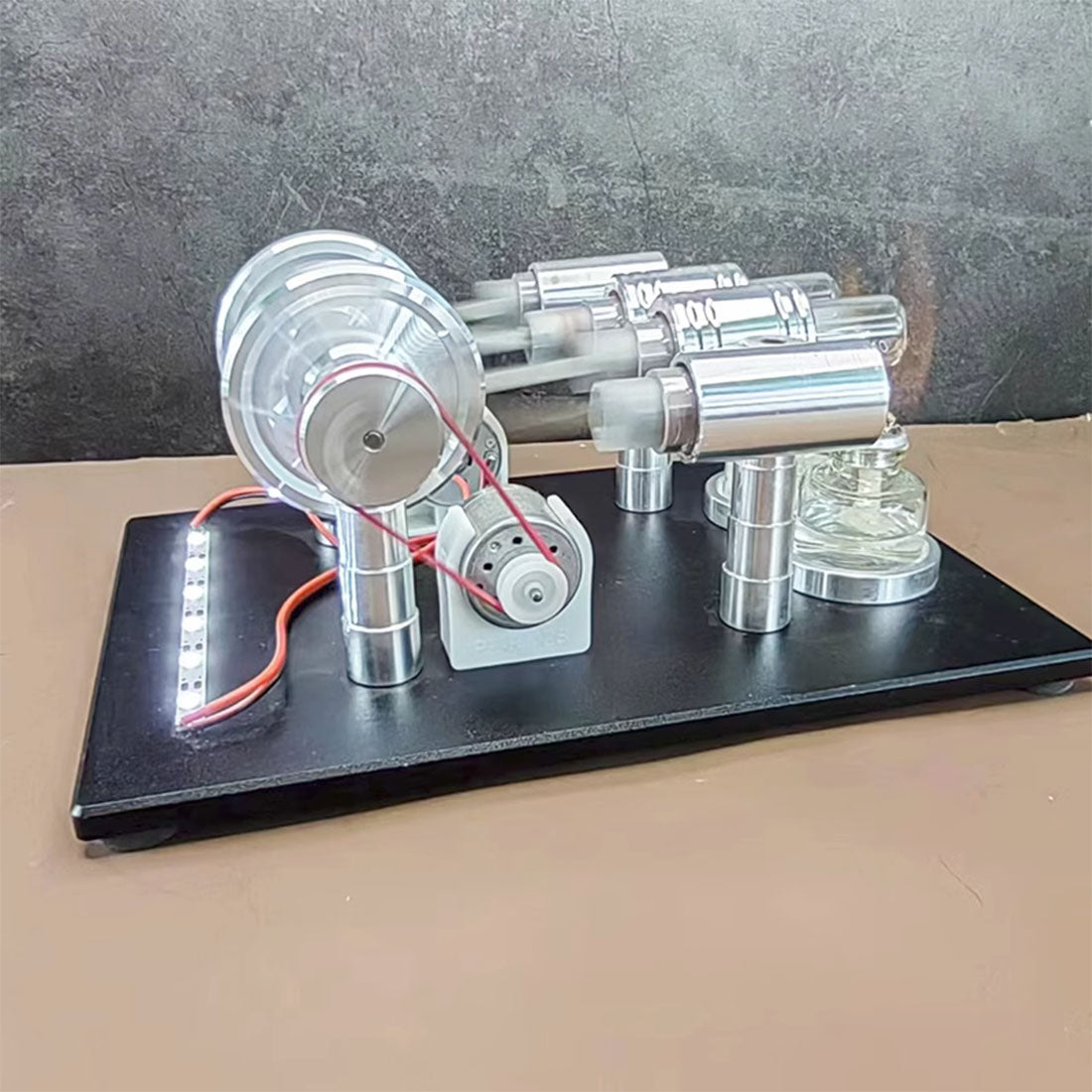 STL-SGM Inline Four-Cylinder Hot Air Stirling Engine External Combustion Engine Power Generator Model