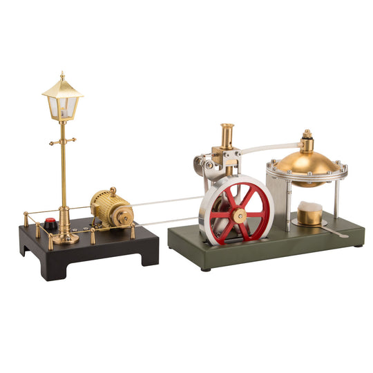 ENJOMOR Retro Vertical Steam Engine Kit with Spherical Boiler and RETROL Mini Steam Generator and Lamp Scene Model Set