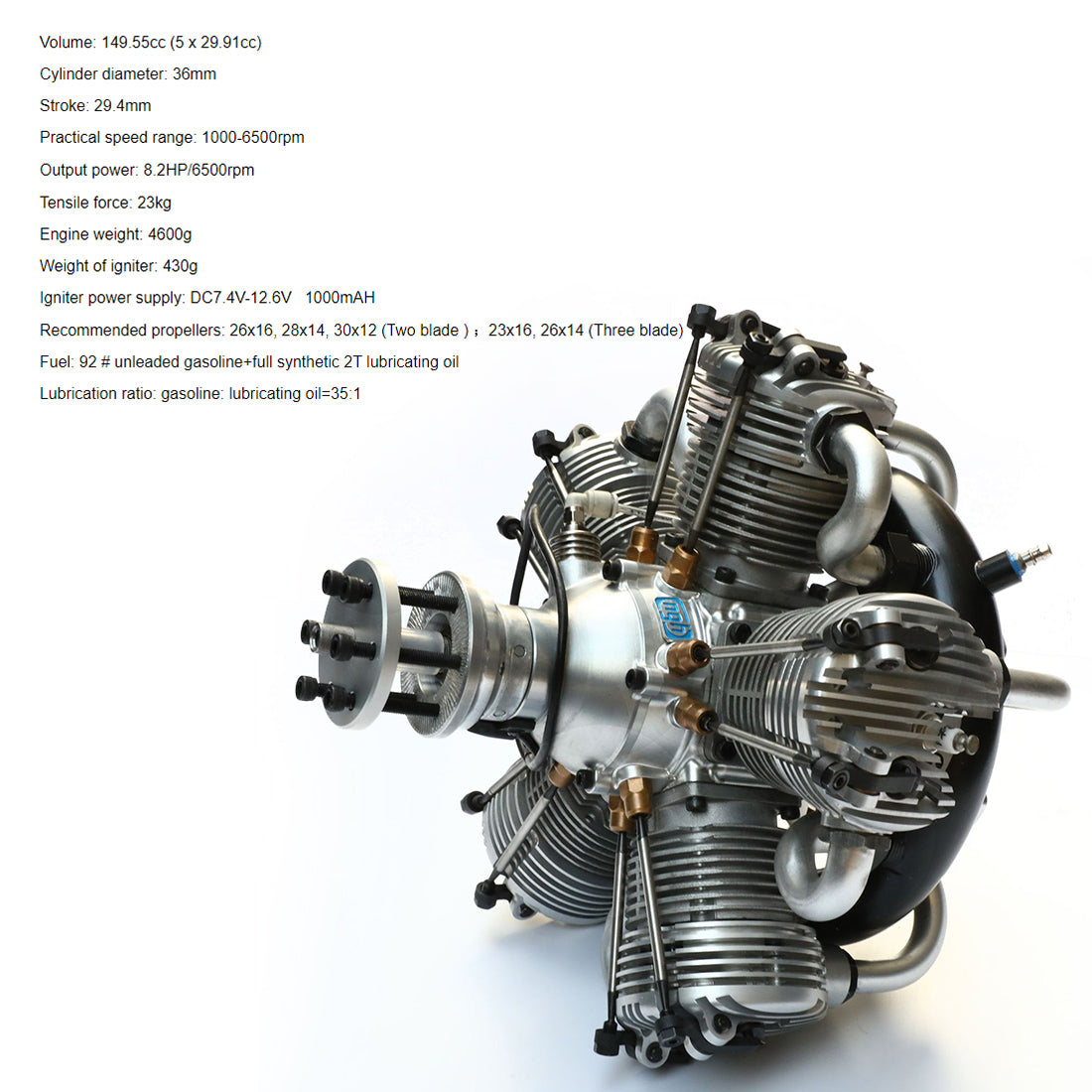 150cc radial engine five-cylinder four-stroke air-cooled gasoline engine model for fixed-wing rc airplanes