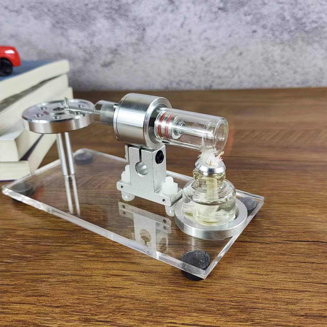 STL-HS Beta Hot Air Stirling Engine External Combustion Engine Model with Horizontal Metal Flywheel