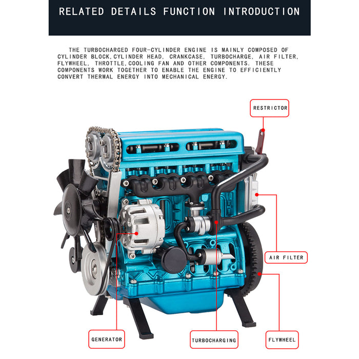 V4 Car Engine Assembly Kit Full Metal 4 Cylinder Car Engine Building Kit