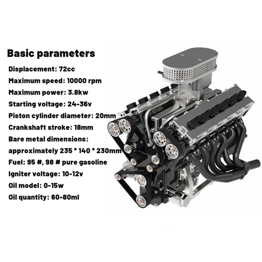 enjomor v12 engine model that works gs-v12 gas engine johnnyq90 large scale model v12 72cc chuan qi 