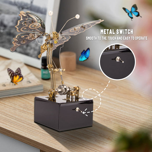 Mechanical 3D DIY Dynamic Butterfly Metal Model Building Kits with Music Box