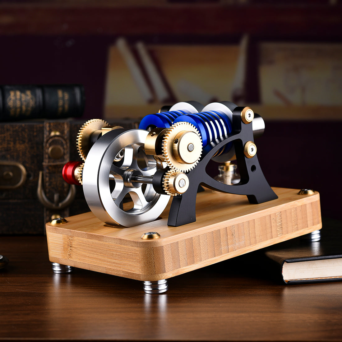 ENJOMOR α-type Alpha Double-Cylinder Double-Piston Hot Air Stirling Engine Model Toy Gift for Science and Education Machinery Enthusiasts