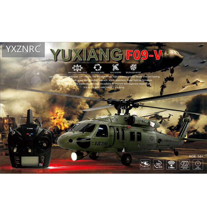 YU XIANG YXZNRC F09-V RC Helicopter 1/47 Scale 2.4G 6CH Dual Brushless Direct Drive Flybarless 6G/3D Stunt Model