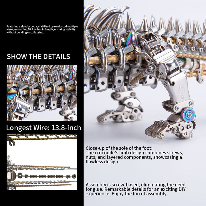 3D Metal Sleeping Crocodile DIY Metal Puzzle Model Kit Mechanical Assembly Crafts 1500+PCS