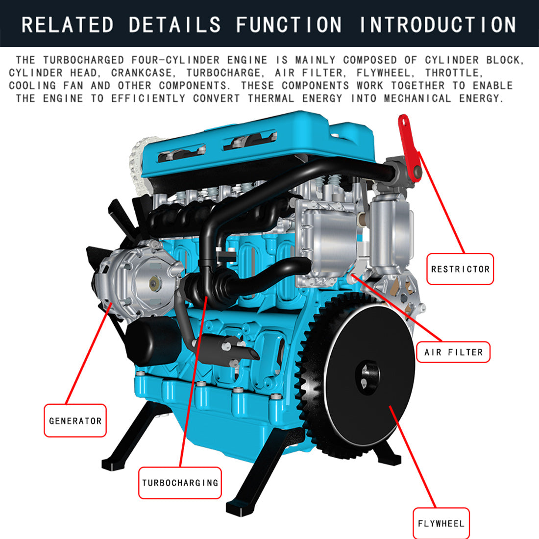 TECHING L4 Engine Model Kit that Works - Build Your Own Engine - Full Metal 4 Cylinder Car Engine Kit Car Engine Model Upgraded Version