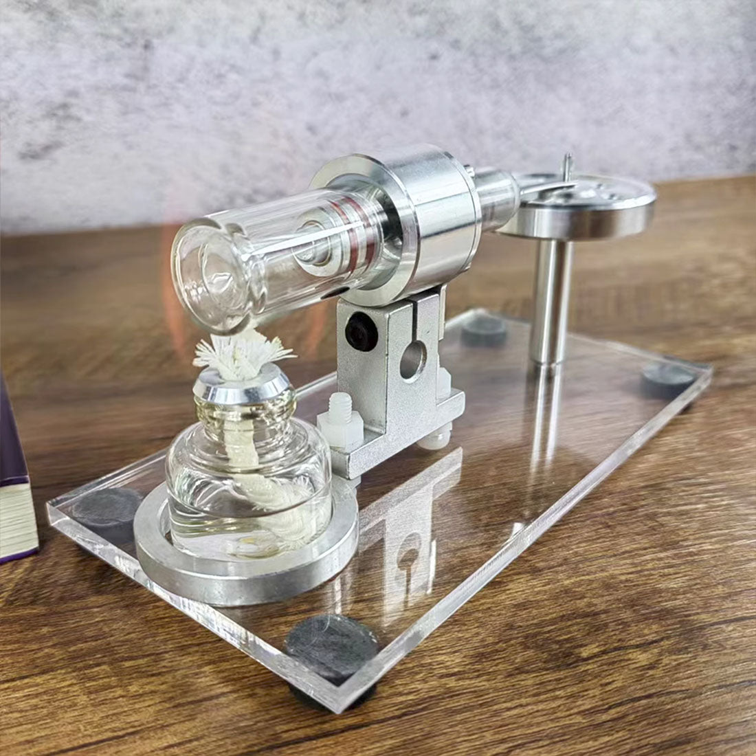 STL-HS Beta Hot Air Stirling Engine External Combustion Engine Model with Horizontal Metal Flywheel