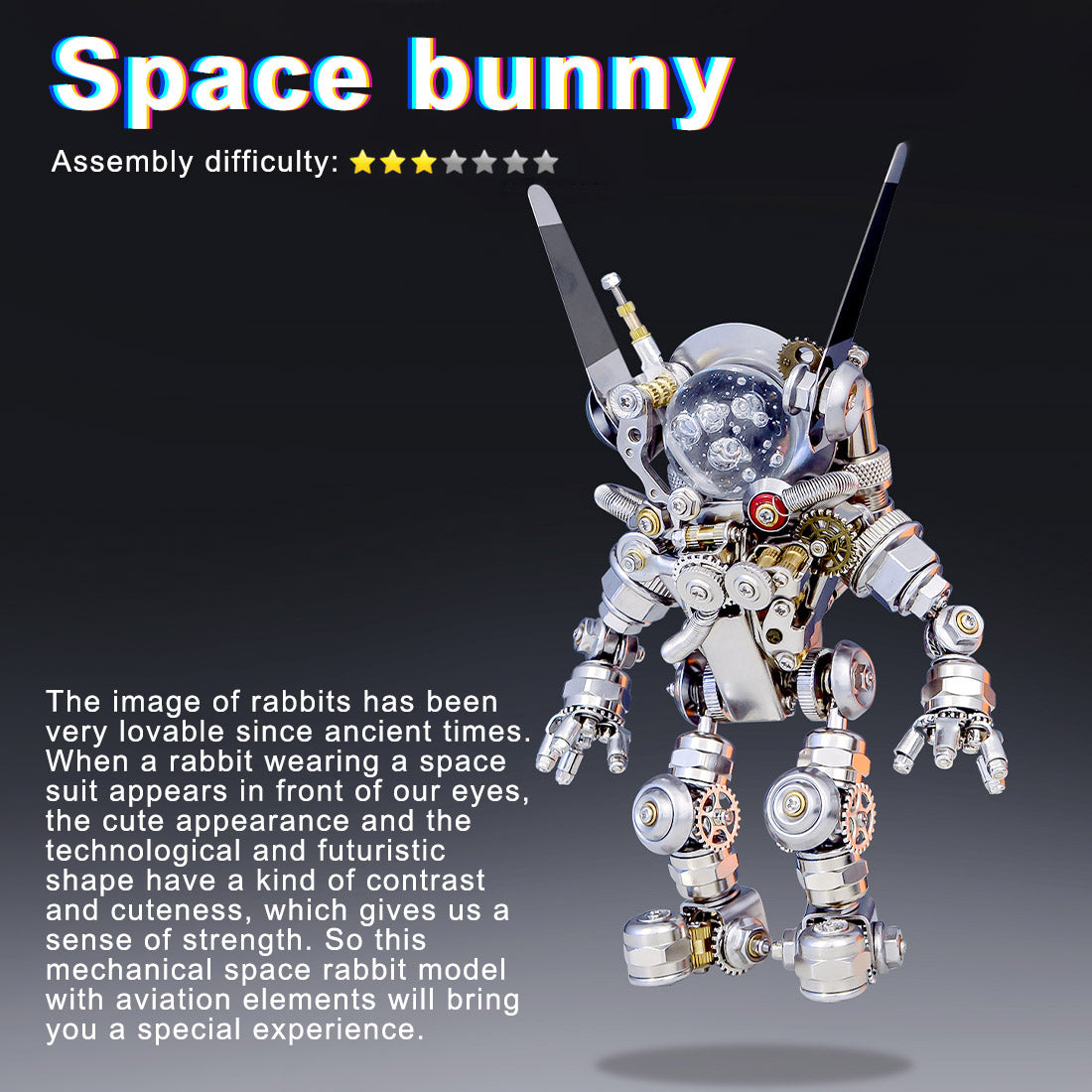 3D DIY Assembly Metal Mechanical Aerospace Rabbit with Lights & Stand Model Sci-fi Punk Toy Set -500CS