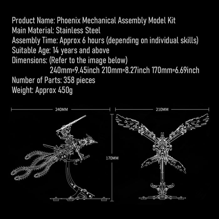 Mechanical Phoenix 3D Metal Puzzles Craft Flapping Wing Toys 358Pcs