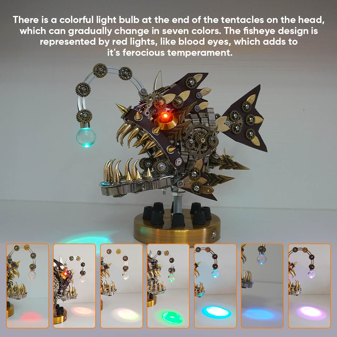 3D Metal Lantern Fish DIY Steampunk Metal Assembly Model Colorful Changing Lamp Creative Trendy Toy -700PCS