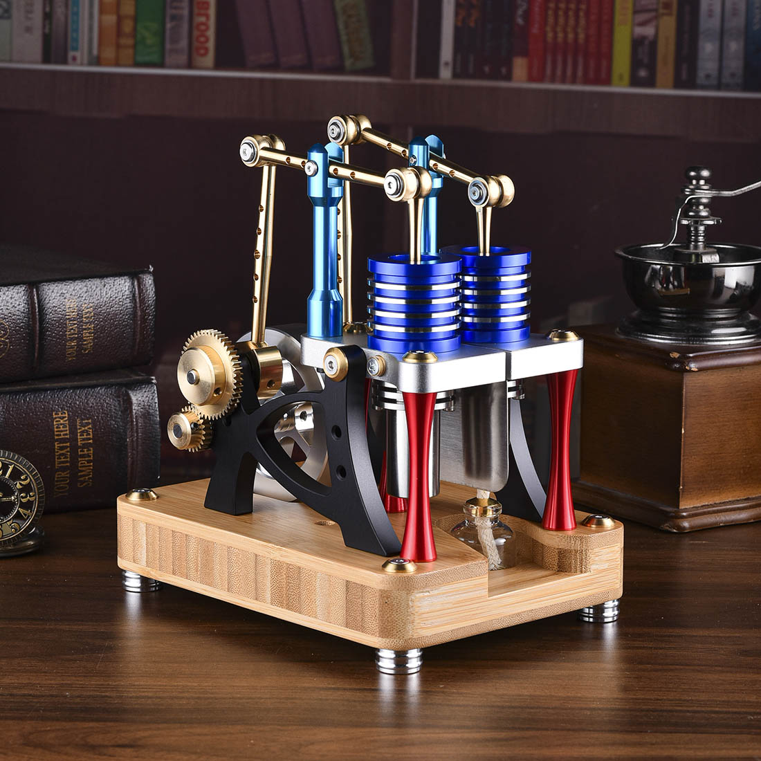 enjomor alpha balance beam dual cylinder hot air stirling engine external combustion engine model