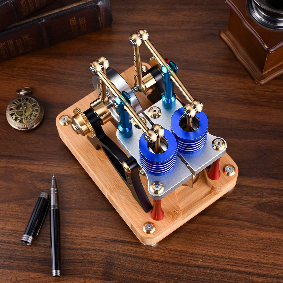 enjomor alpha balance beam dual cylinder hot air stirling engine external combustion engine model