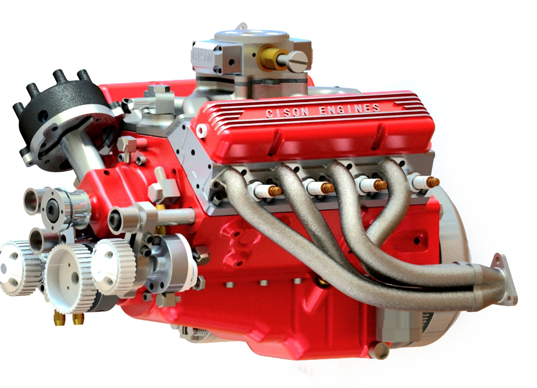 CISON V8 Engine Small block 44CC 1/6 Scale Water Cooled 4-Stroke 8-Cylinder Gasoline Engine Internal Combustion V8 Engine Model Kit that Works