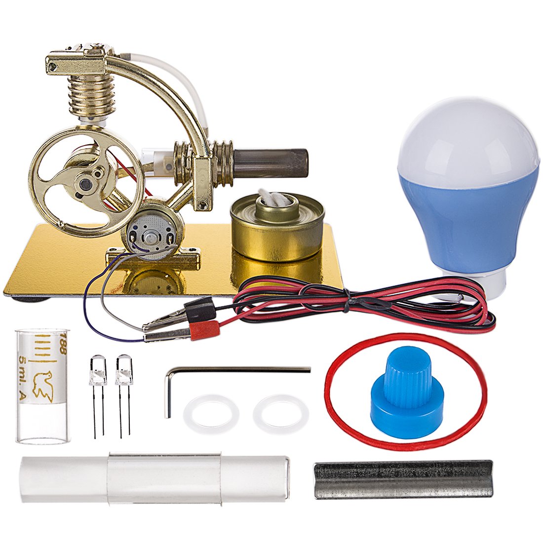 Stirling Engine L-Shape Single Cylinder Stirling Engine Generator Model with Big Bulb - enginediy