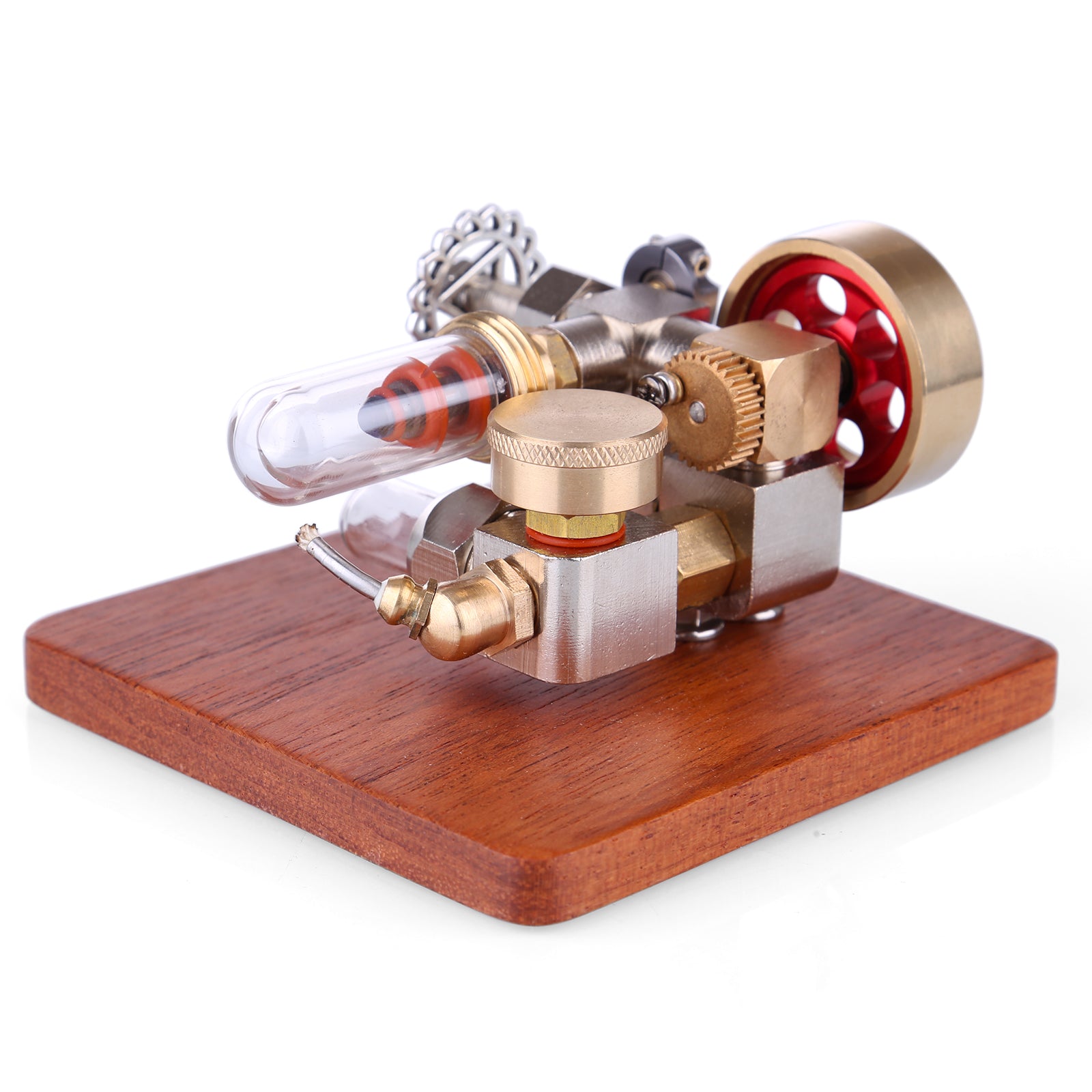 Mini Speed Adjustable Integrated Hot Air Stirling Engine Model with Wooden Base Science Experiment Educational Toy