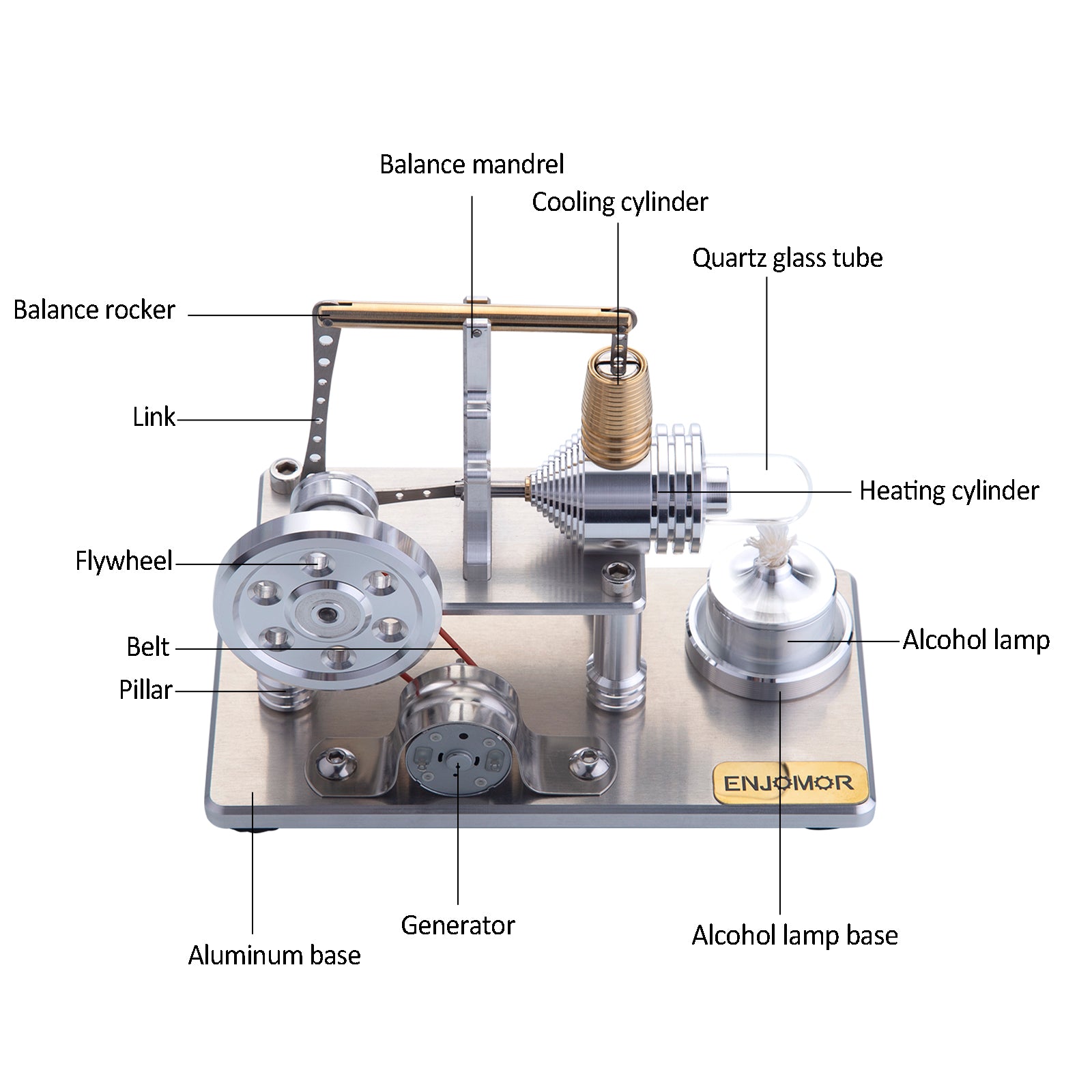 ENJOMOR Balance Hot Air Stirling Engine Electric Generator Model with LED Light - STEM Toy