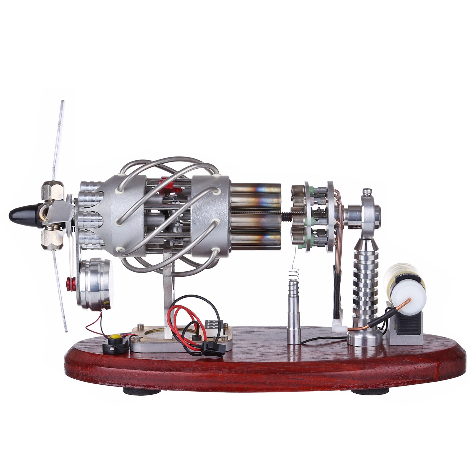 16 Cylinder Swash Plate Stirling Engine Generator Model with LED and Voltage Digital Display Meter