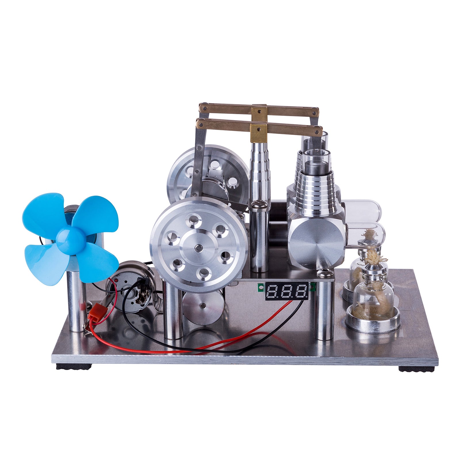 ENJOMOR Balance Type 2 Cylinder Hot Air Stirling Engine Generator with Bulb, Voltage Meter, Fan - STEM Toy