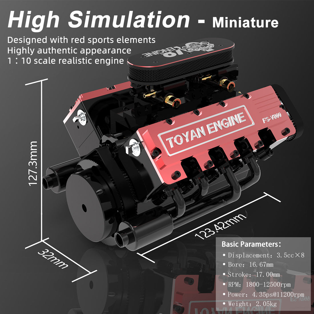 TOYAN V8 Engine FS-V800 28cc Nitro Engine - Build Your Own V8 Engine - V8 Engine Model Kit That Works