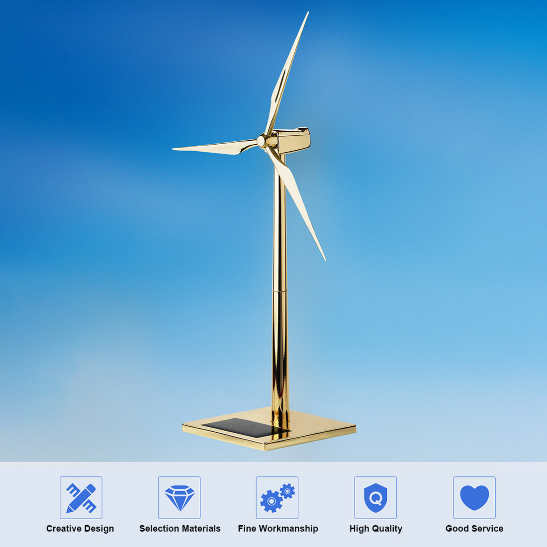 3D Metal Windmill Assembly Model Solar Powered Wind Turbine Model Golden