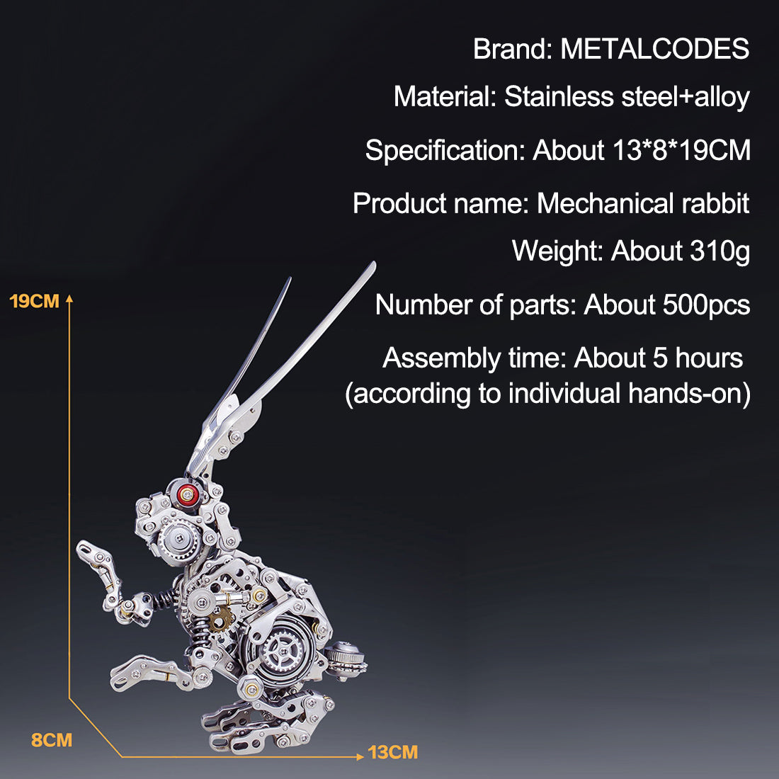 3D Puzzle DIY Model Kit Jigsaw Metal Punk Mechanical Rabbit Model Mechanical Assembly Crafts-500PCS