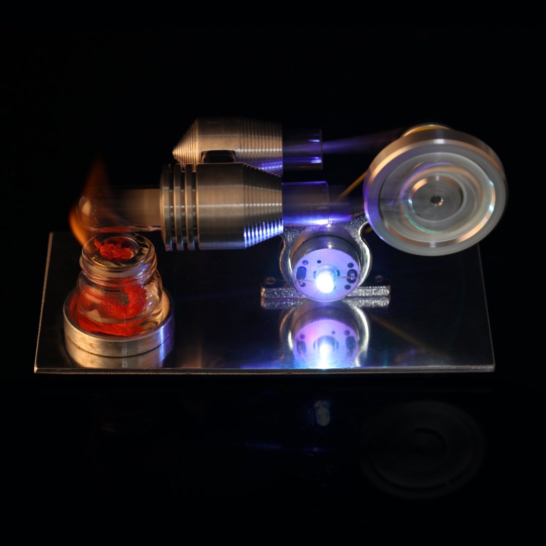 Stirling Engine Model with Electricity Generator - Light Up Colorful LED Enginediy - enginediy