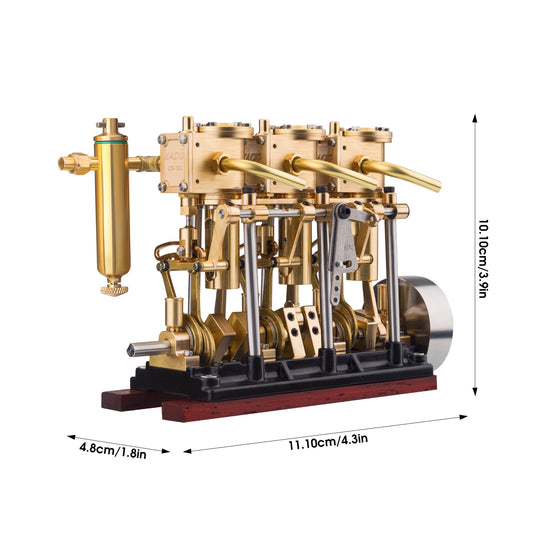 KACIO LS3-13S Steam Engine 3-cylinder Reciprocating Engine with Oil Cup Reverse Rotation Steam Model Boat