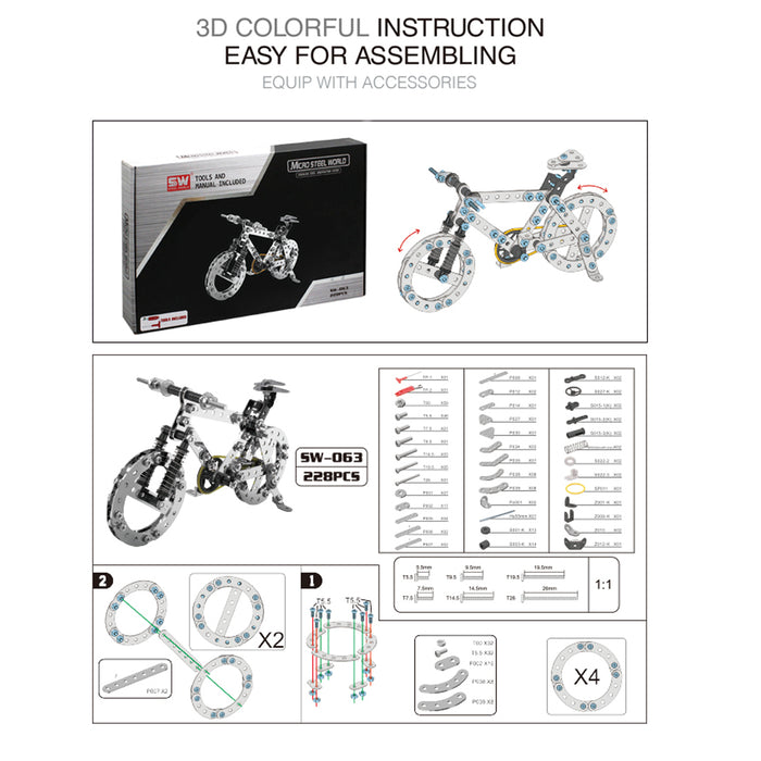 Road Bike Model Metal Assembly Bicycle Kit 1/8 Simulation Bike Toy