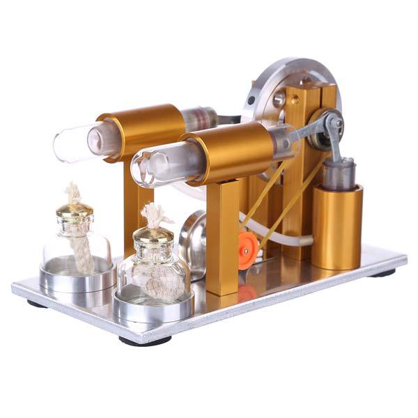 2 Cylinder Stirling Engine Model Physics Experiment Generator with Bulb - enginediy