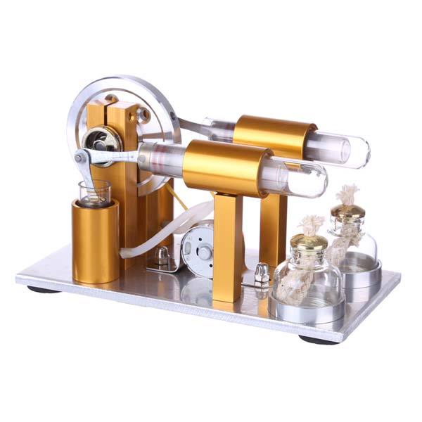 2 Cylinder Stirling Engine Model Physics Experiment Generator with Bulb - enginediy